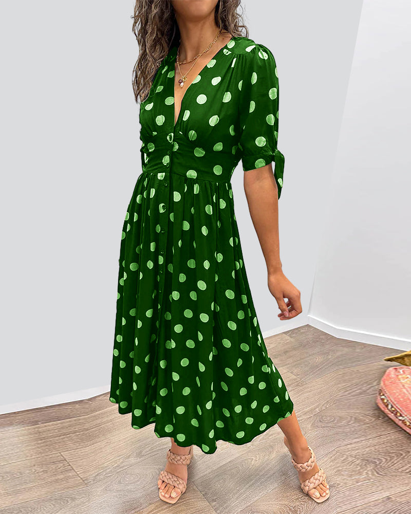 ABIGAIL® | Chic Polka Dot V-Neck Dress - MORGAN TORONTO