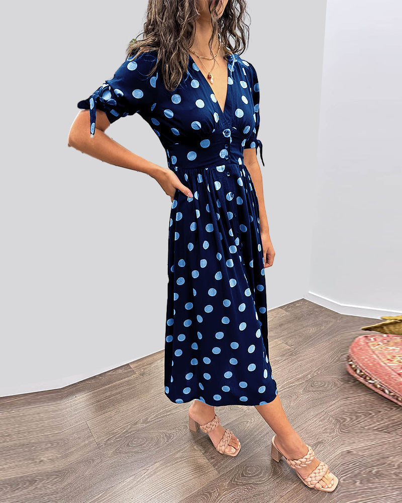 ABIGAIL® | Chic Polka Dot V-Neck Dress - MORGAN TORONTO