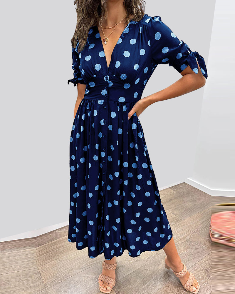 ABIGAIL® | Chic Polka Dot V-Neck Dress - MORGAN TORONTO