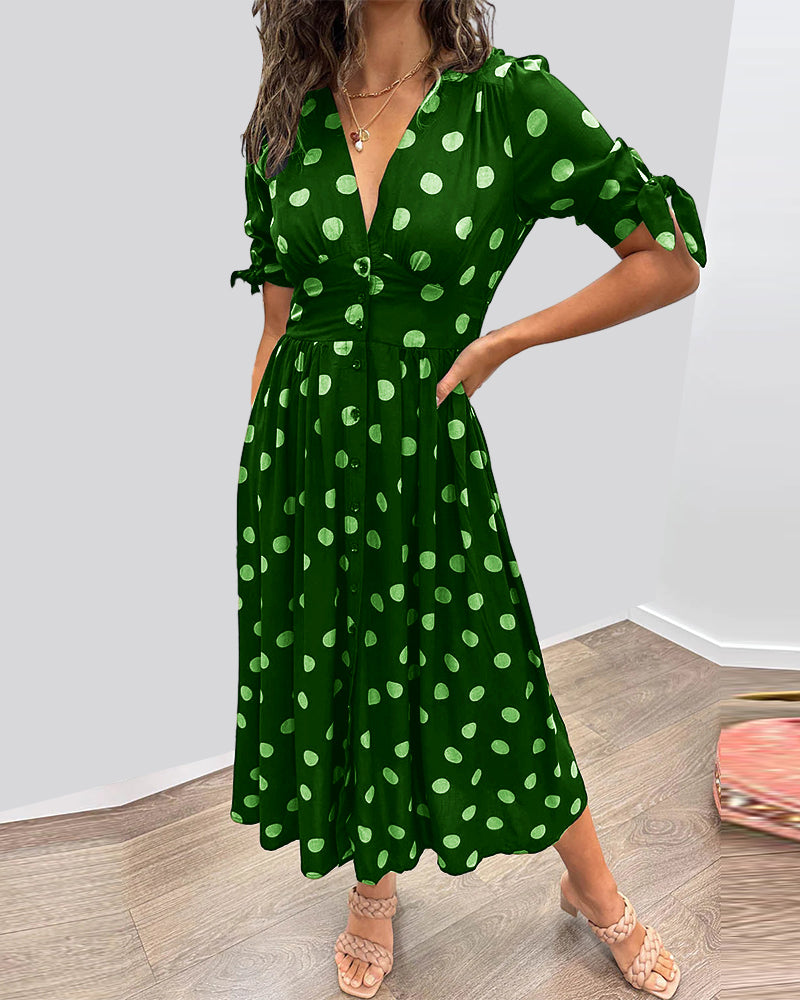 ABIGAIL® | Chic Polka Dot V-Neck Dress - MORGAN TORONTO