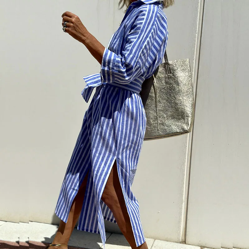 FAYE® |  Elegant Striped Shirt Dress - MORGAN TORONTO