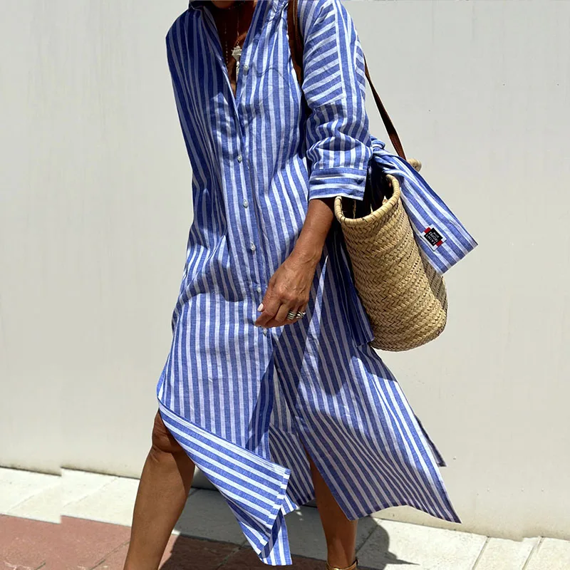 FAYE® |  Elegant Striped Shirt Dress - MORGAN TORONTO