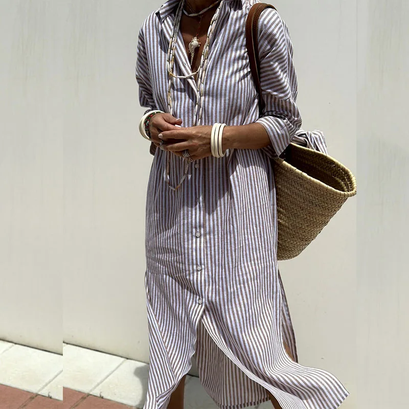 FAYE® |  Elegant Striped Shirt Dress - MORGAN TORONTO