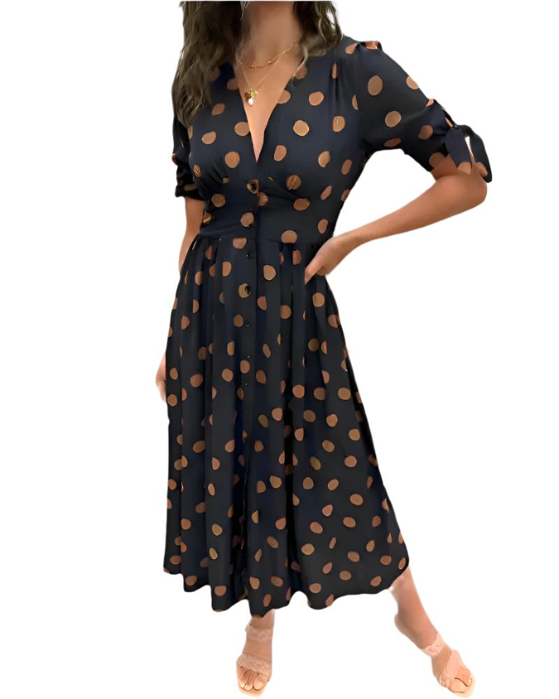 ABIGAIL® | Chic Polka Dot V-Neck Dress - MORGAN TORONTO